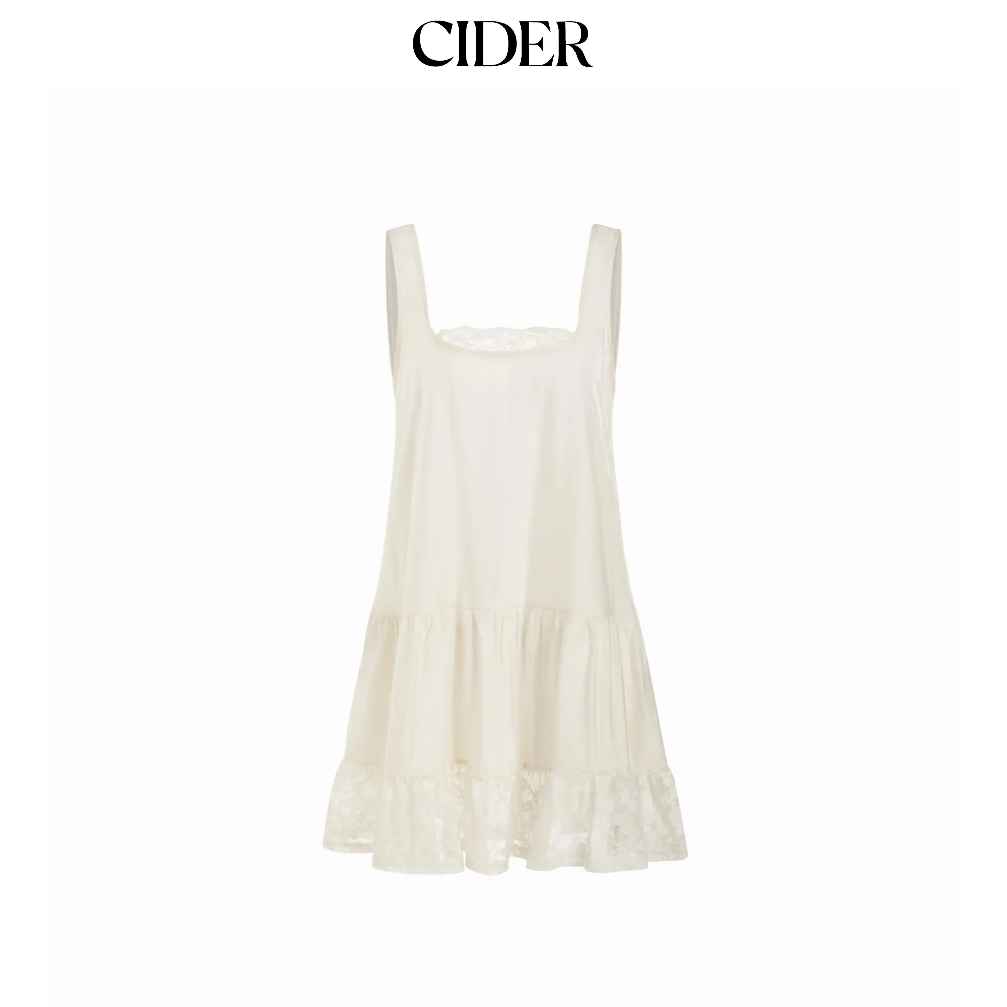 Cider Oversized Square Neckline Lace Trim Mini Nightdress