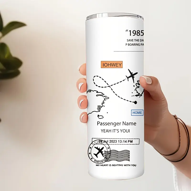 20oz (500-1000ml Range) Stainless Steel Insulated Tumbler - Printed Airplane Route Map Water Bottle, Leak-Proof Dual-Temperature Travel Mug, Ideal Travel Gift for Family