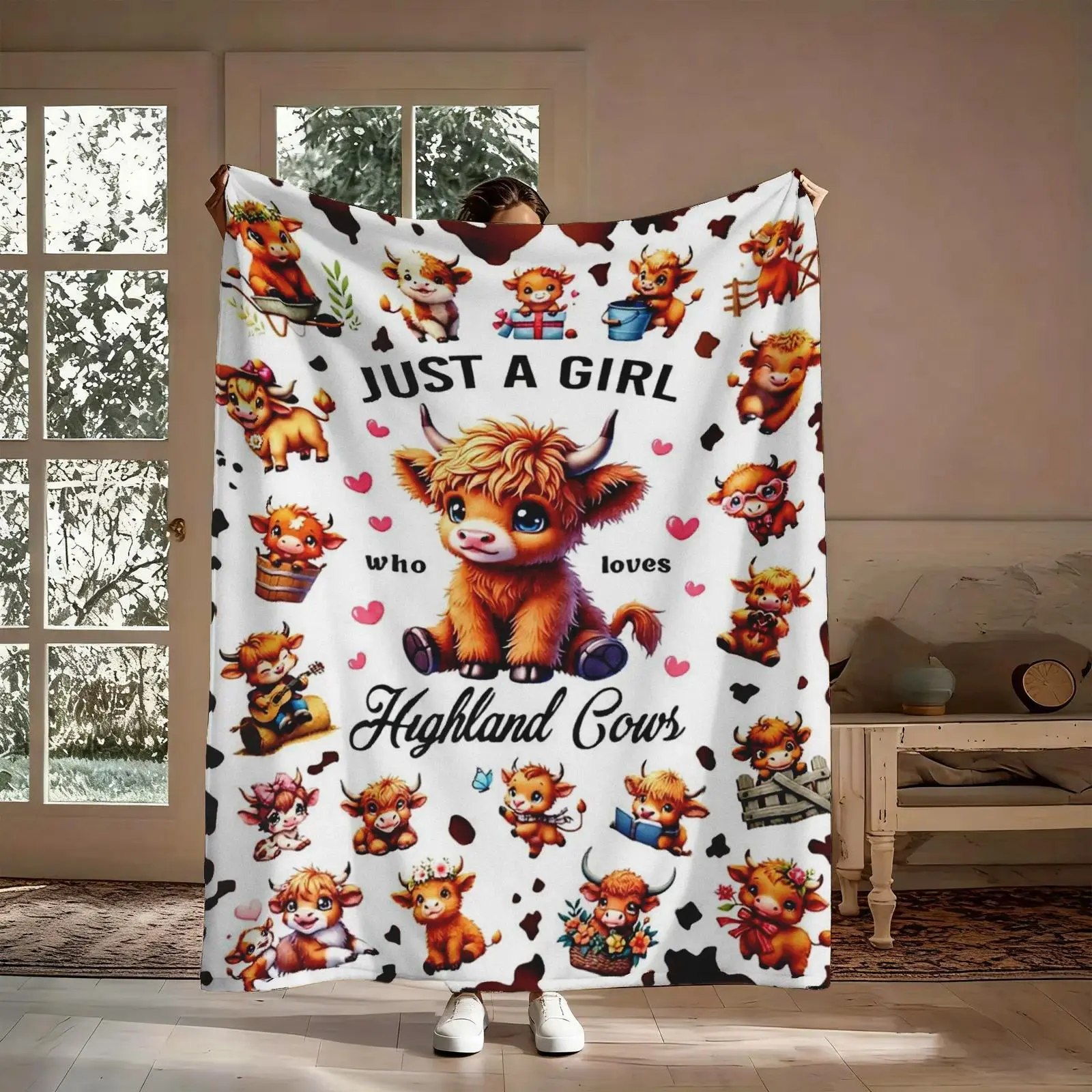 ust A Girl Who Loves Highland Cows Cute Fluffy Flannel Throw Blanket, Soft cozy warm lightweight cooling blankets, bedding accessories, Bedroom Living Room Dorm Napping Gift For Her Girlfriend Friend Christmas Birthday Highland Cow Animal Lovers