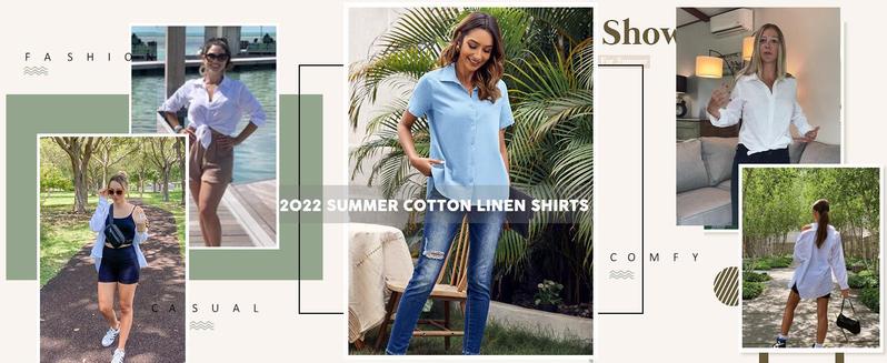 Imily Bela Womens Long Sleeve Button Down Cotton Linen Shirt Blouse Loose Fit Casual V-Neck Tops