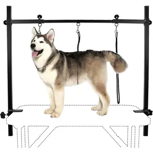 LEIBOU H-Shape Dog Grooming Arm Pet Supplies Grooming Table Arm with 3 Noose and Clamp Heavy Duty Aluminum Alloy Frame with 35.4” Adjustable Height and 36.2” ~ 50” Adjustable Width Dog Grooming Kit
