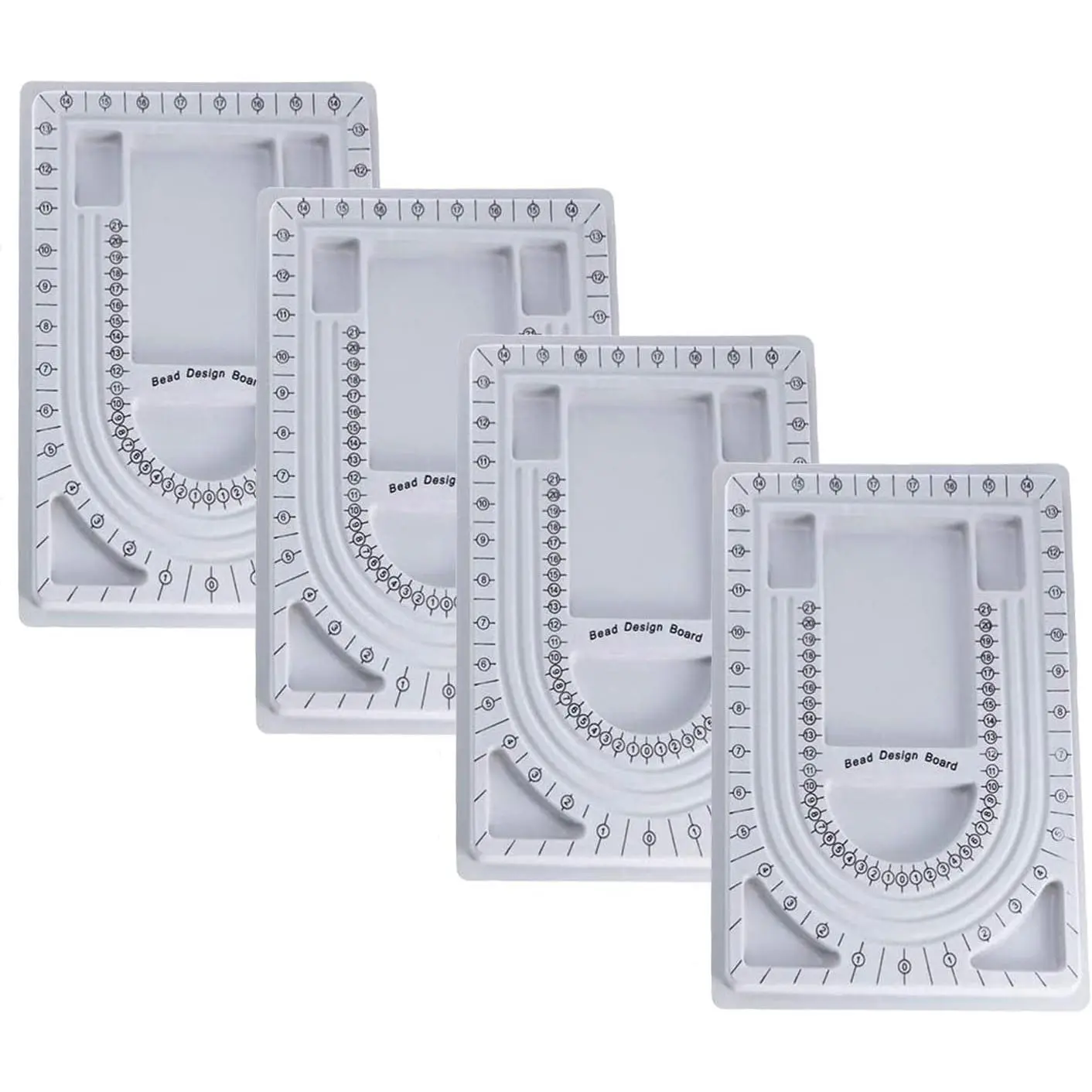 4-Pack Necklace Measurement Bead Board  Bracelet Making Trays | Gray Flocking Bead Design Boards Metered Bead Plates Bulk for Necklace Making Supplies