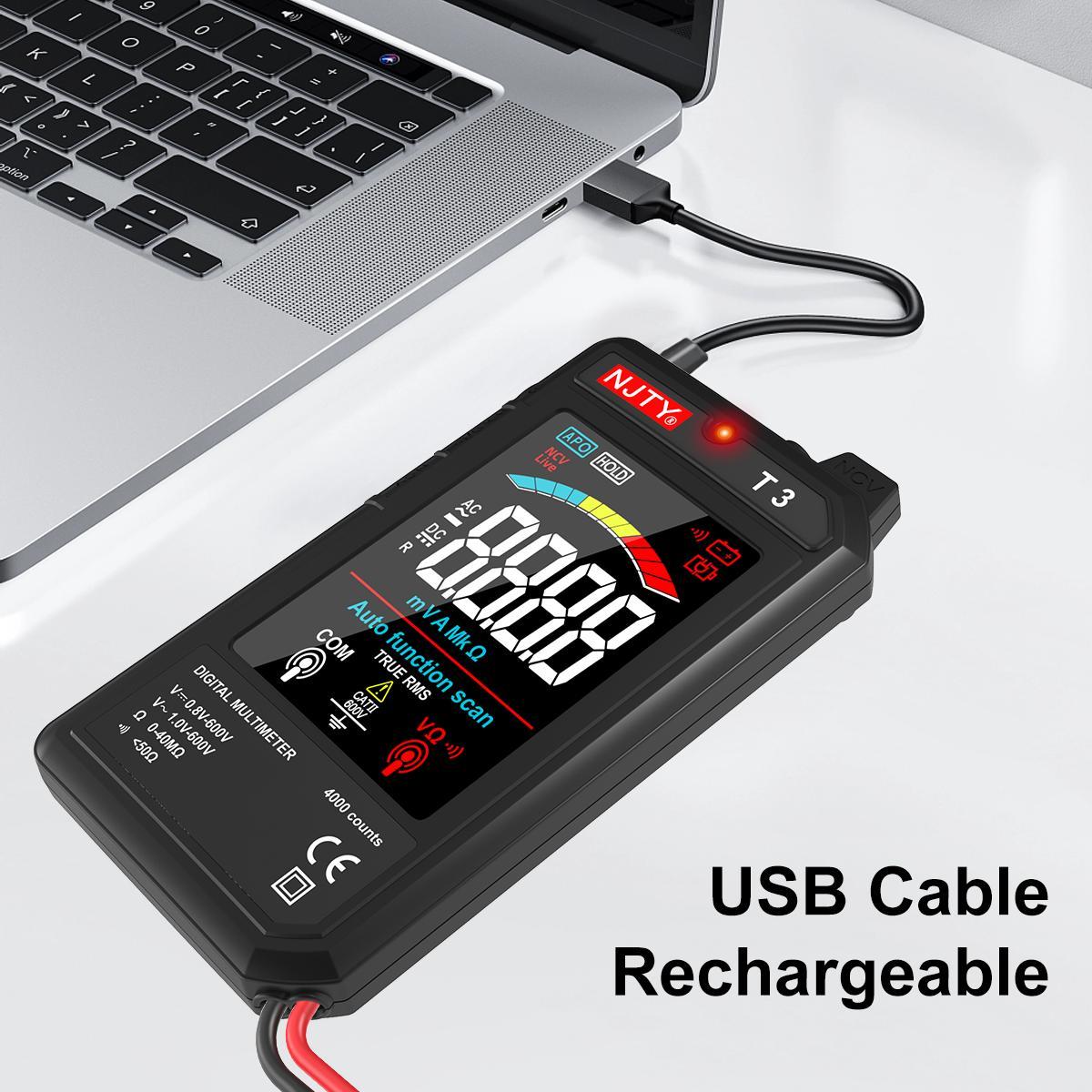 NJTY T3 Smart Digital Multimeter, High Precision Tester, Auto‑Ranging Multimeter for Measuring Voltage and Resistance, Rechargeable Multimeter with Live Wire Recognition, AC Voltage Tester #GLOBAL PICKS