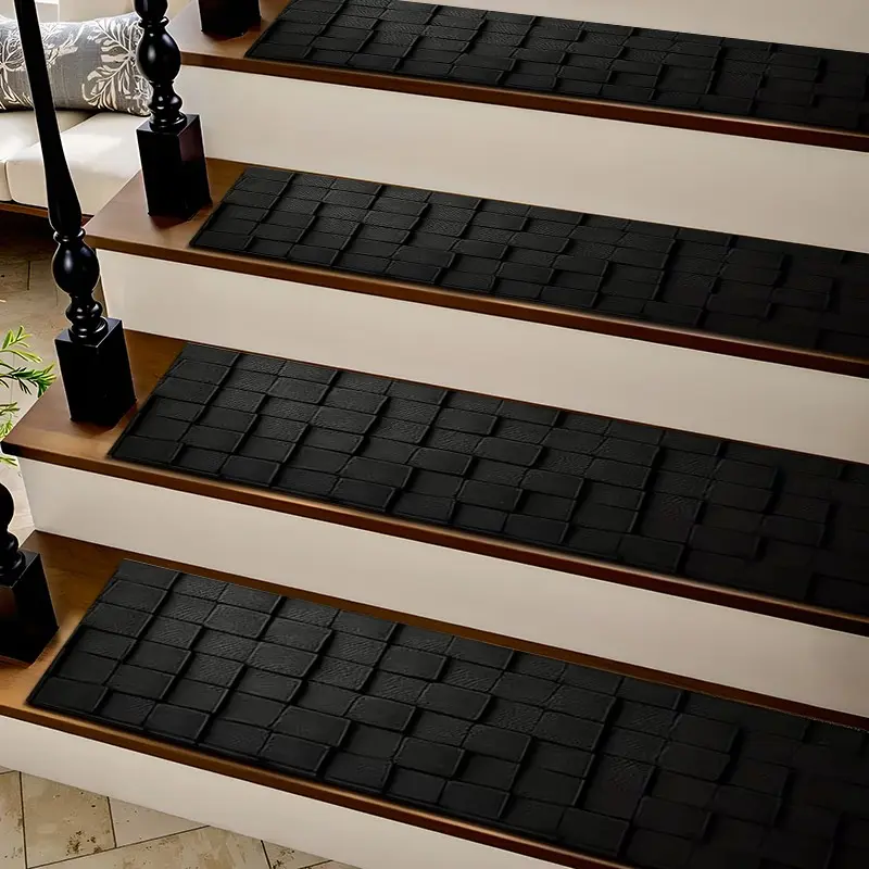 6/8/15 Piece Stair Mat Set, Stair Tread Rug, Deep Textured Non-Slip Rugs, Indoor Outdoor Use, Rubber Backing, Ideal for Kids, Elderly, Pets