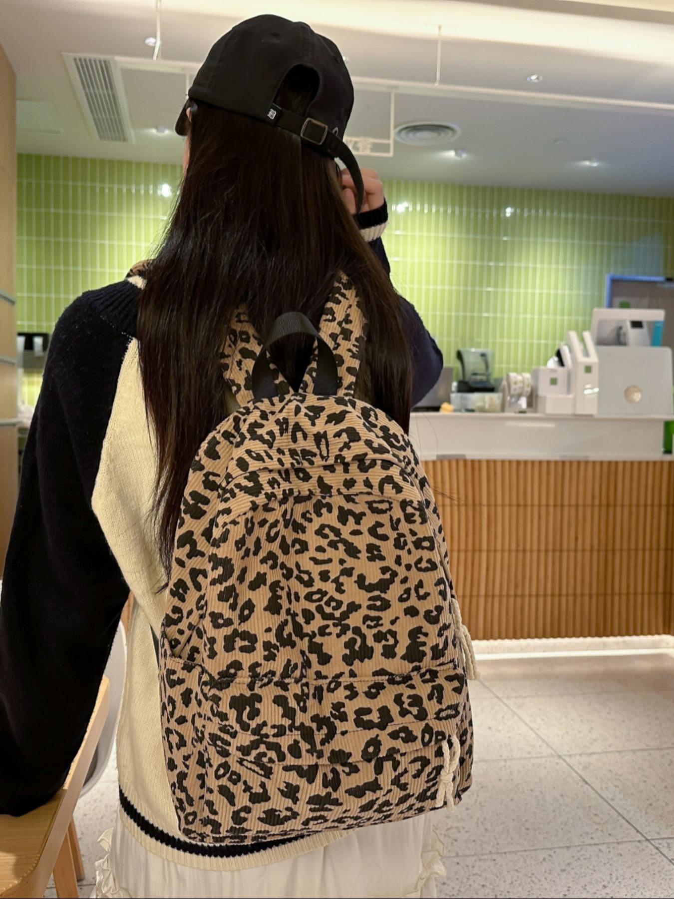 Fashion Leopard Pattern Backpack, Casual Large Capacity Backpack for Women, Lightweight Casual Commuting Bag for Daily Used, Casual Printed Backpack