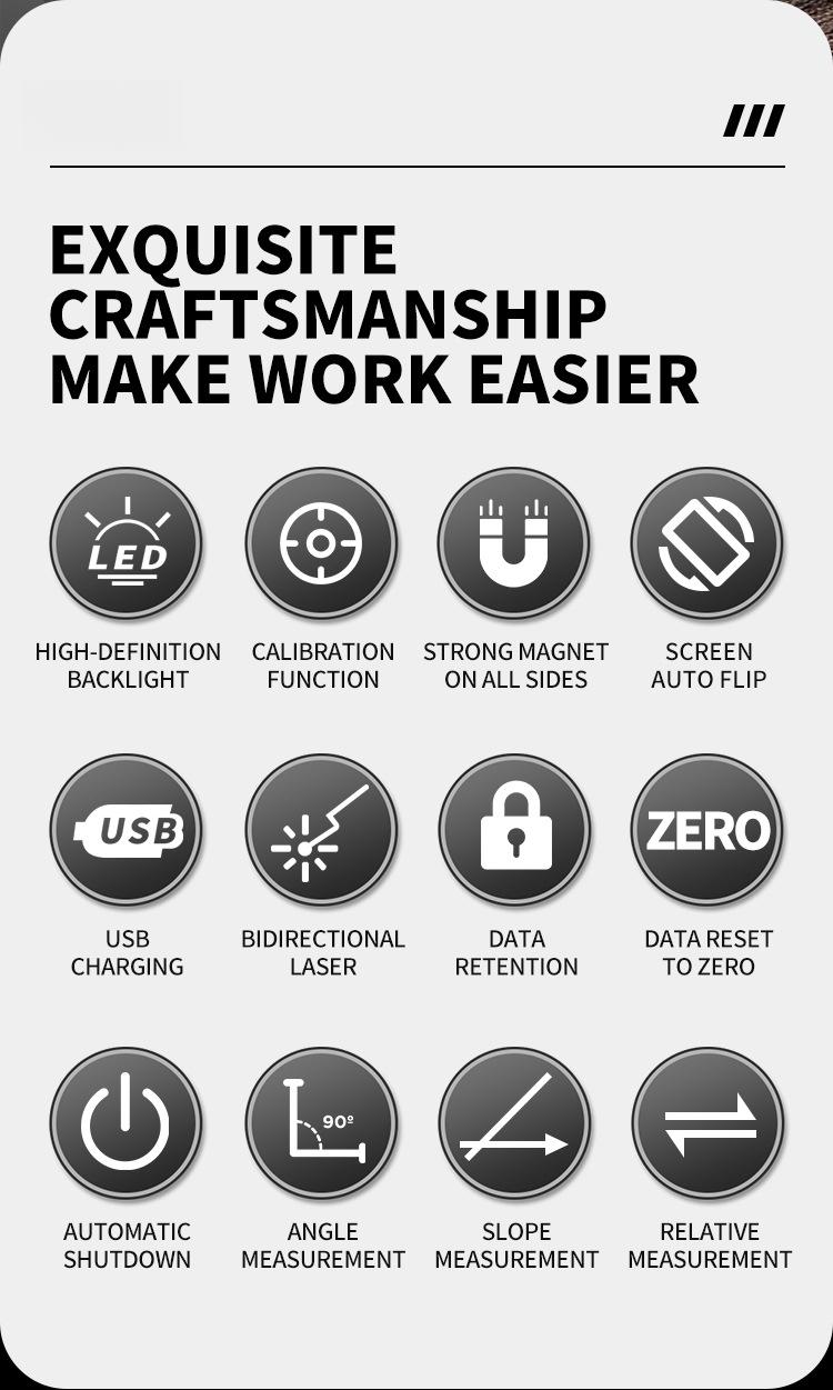 Measurable Four-Side Strong Magnetic Level Slope Straight Line Laser Goniometer Multifunctional Digital Display Inclinometer Multifunctional Stud and Wire Finder electronic laser Self-Leveling Rechargeable