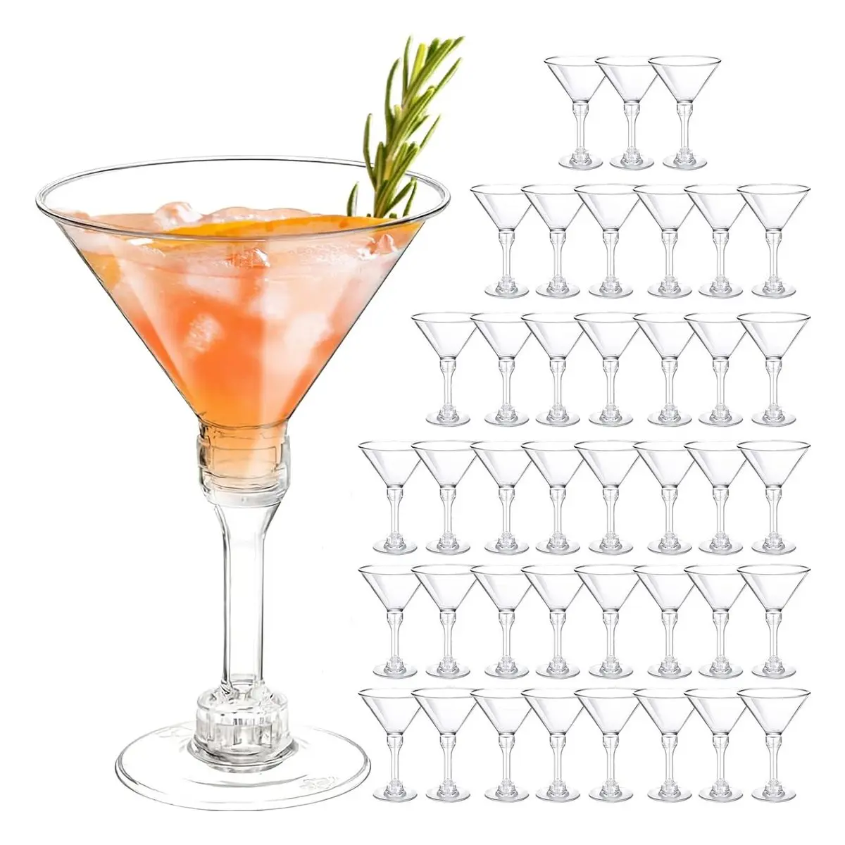 40-Pcs Transparent Disposable Plastic Martini Cups Set, 5 Oz Tall Shape Cocktail Glasses for Summer Parties, Weddings, Baby Shower