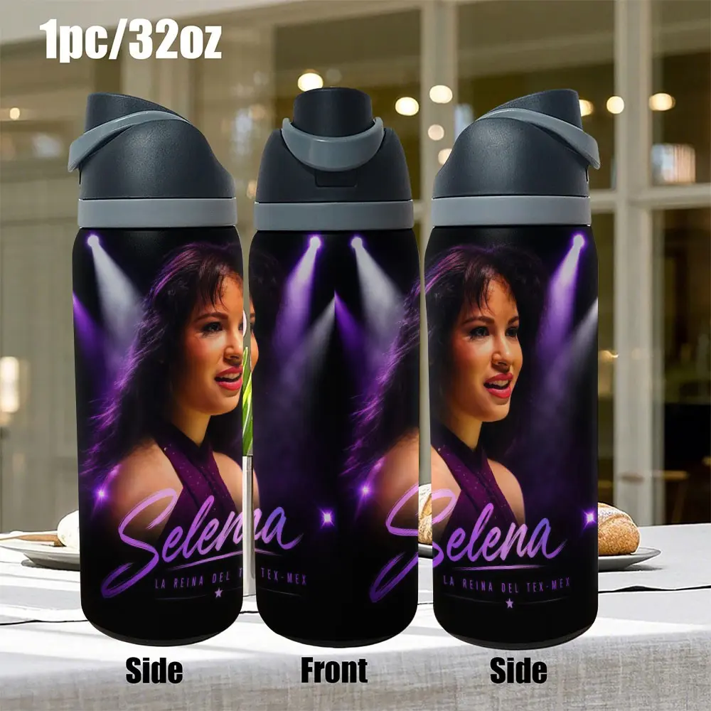 1pc 32oz Stainless Steel Insulated Tumbler, Selena Pattern Design, Leak-Proof, Reusable Travel Sports Cup, Portable Drinkware - Ideal for Christmas, Halloween, Valentine's Day Gifts, Sports & Outdoor Use - Perfect Gift