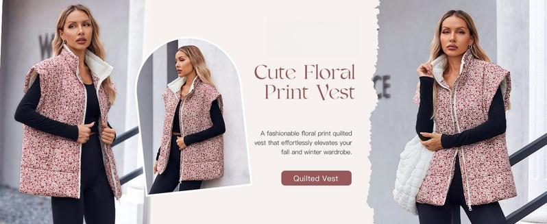 Imily Bela Womens Floral Oversized Puffer Vest Cap Sleeve Winter Warm Puffy lightweight Jackets Coat