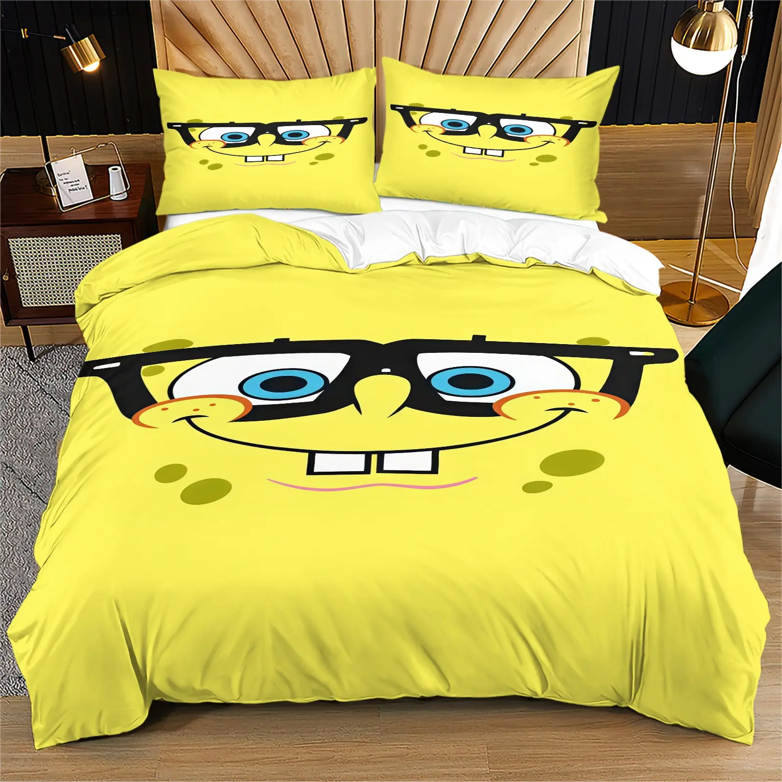 Yellow Cartoon Emoticon Duvet Cover Set, Soft And Comfortable Bedding Set, Including 1 Duvet Cover And 1 Or 2 Pillowcases, Excluding Duvet Core And Pillow Core, Suitable For Teenagers And Adults, Bedroom, Dormitory, Apartment Scene