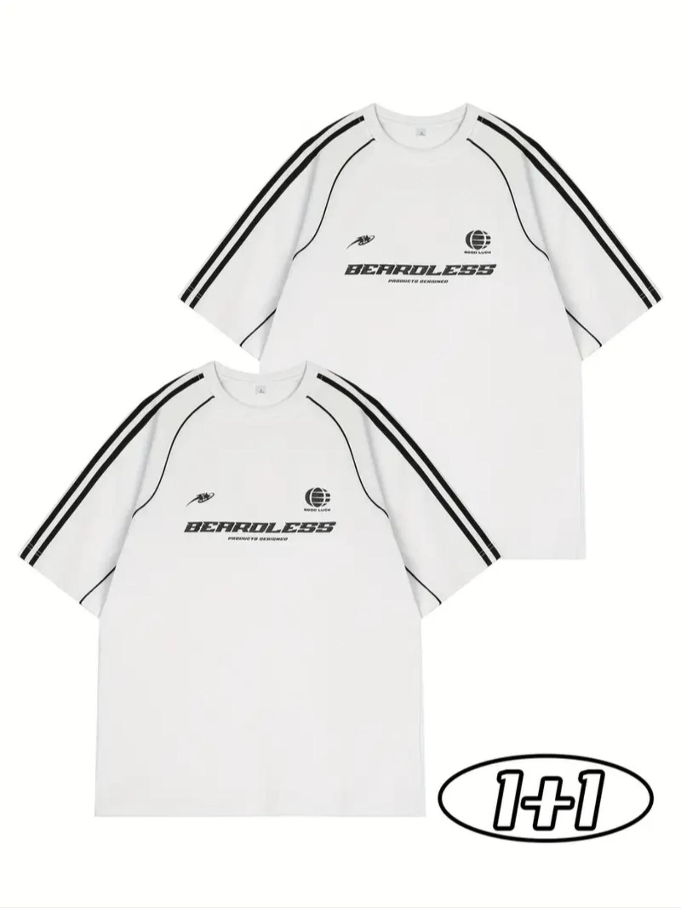 Men's Regular Fit Striped Trim Short Sleeve Tee, Casual Style Tee, Casual Comfy Round Neck T-shirt for Summer, Fashion Men's Top for Daily Wear, Tropical