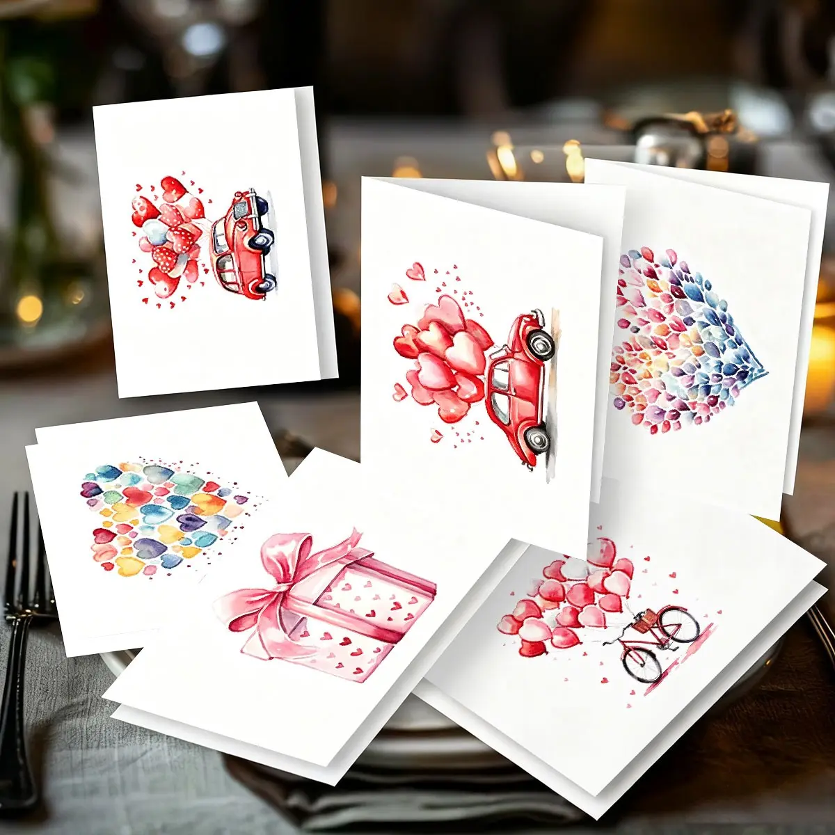 12-Piece Valentine's Day Card Set with 6 Envelopes, Romantic Watercolor Love Notes, Perfect for Anniversaries, Engagements, Special Occasions