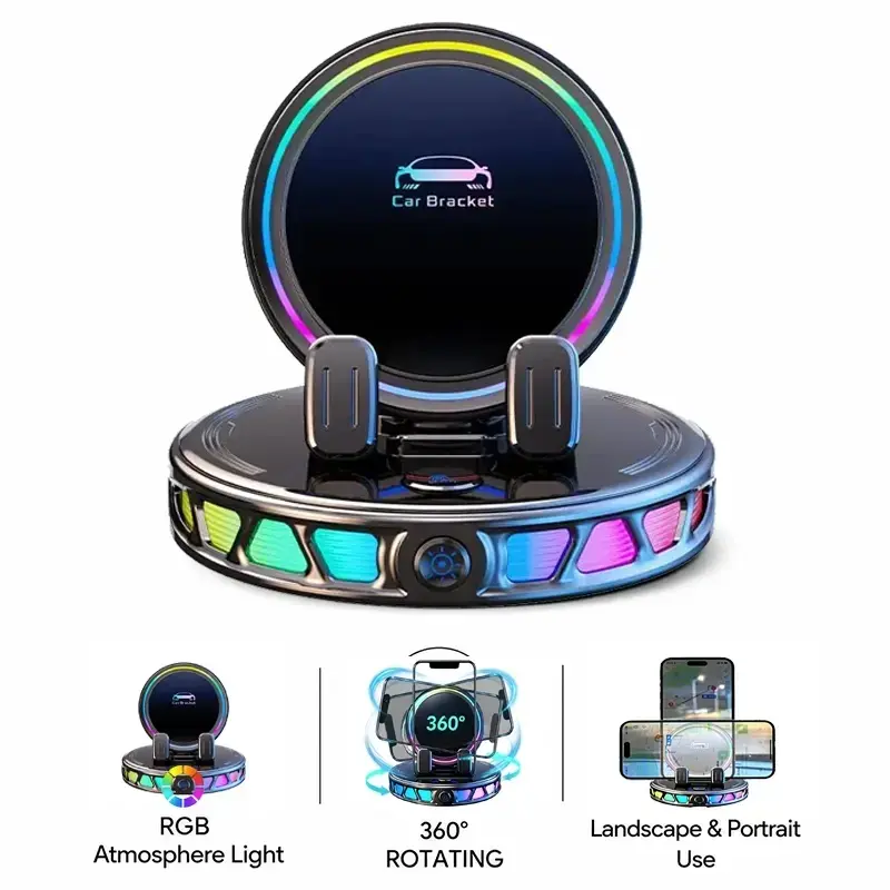 RGB Rotating Wireless Charging Magnetic Car Phone Holder - Auto-Lock, 360 Rotation, Stable Suction Base for Dashboard & Windshield, Fits iPhone & Android, Father's Day Gift, Car Phone Holder, Magnetic Charger, Phone Holder For Car, Magnetic Phone Charger