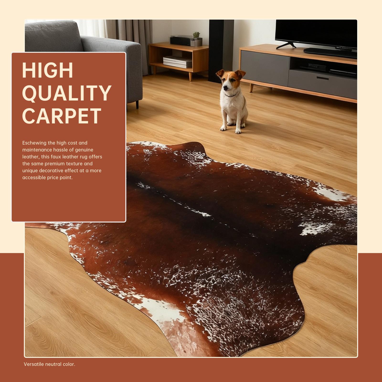 High-grade Faux Cowhide Carpet with Anti-slip Backing for Easy Cleaning Low Pile Rug for Living Room Bedroom Room Decoration Home Decor Polyester Style Western