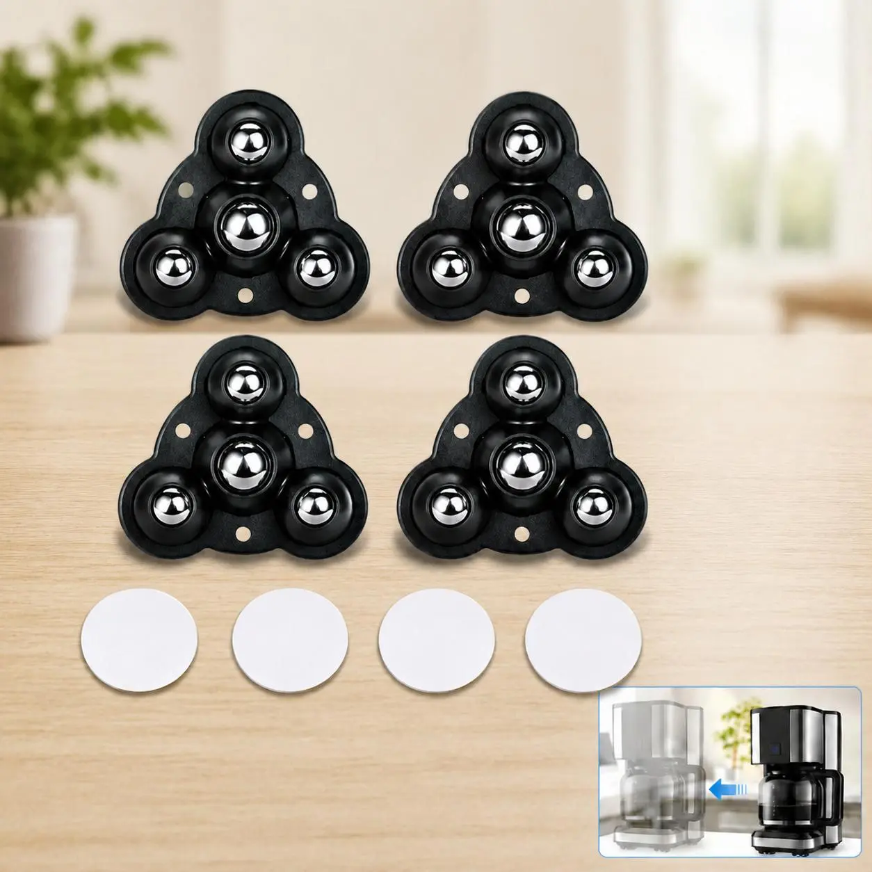 4Pcs Self Adhesive Caster Wheels, Mini Swivel Universal Rollers, Stick on Furniture Wheels for Storage Bins, Small Appliances, Trash Cans, Flower Pots, Kitchen, Office and Home
