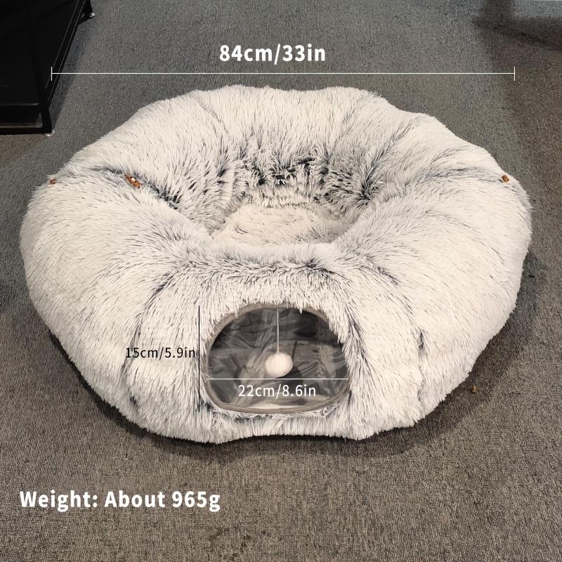 [Foldable Plush Cat Bed] 1pc Foldable Portable Long Plush Cat Bed Cat Tunnel with Plush Cushion