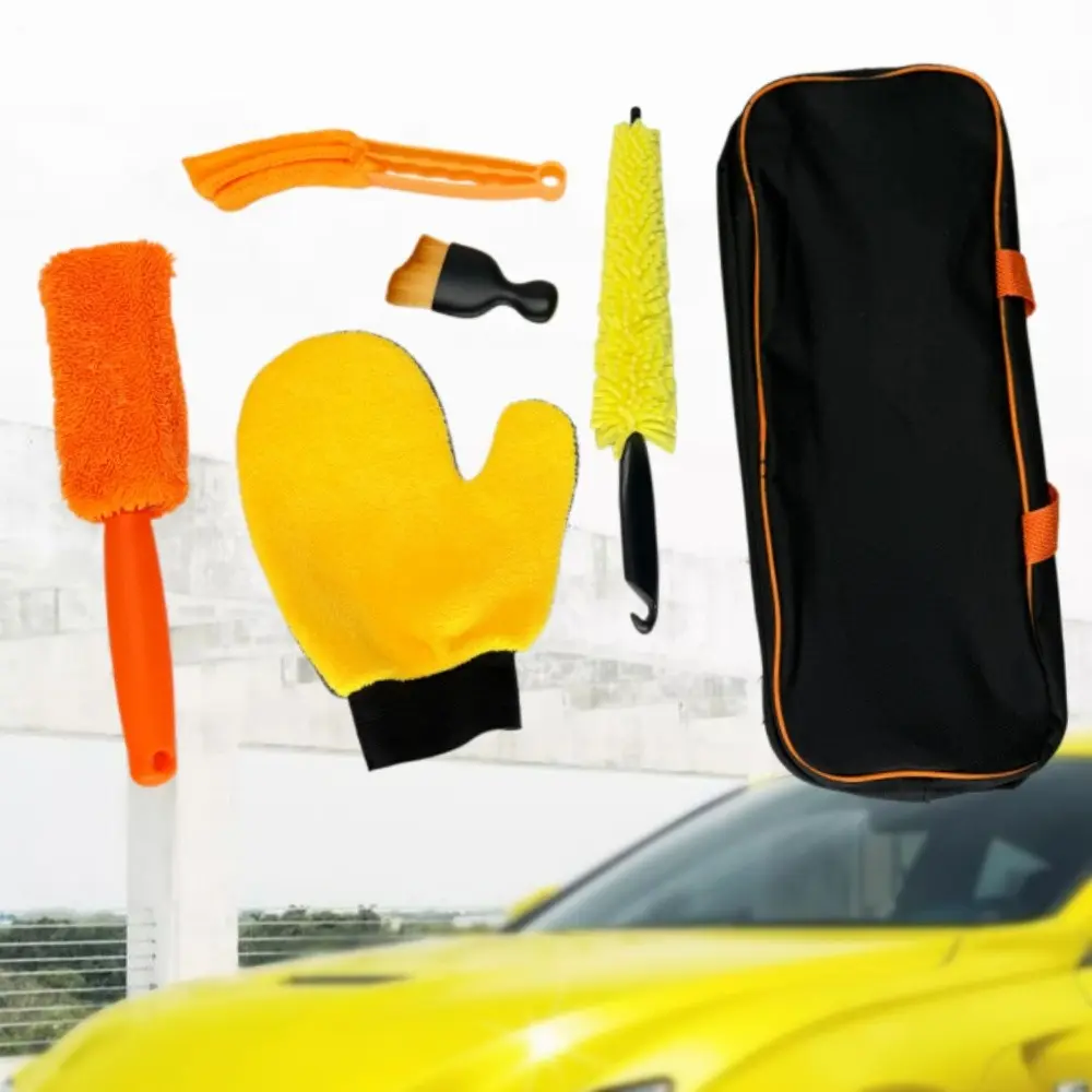 6pcs Car Cleaning Kit with Microfiber Wash Glove, Detail Brush & Storage Bag, Scratch-Free Auto Detailing Tools for Body, Windows & Tires