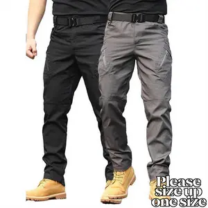 Men's 2PCS Tactical Cargo Pants, Mid Waist Fit, Multi-Pocket, Durable Breathable Fabric, All Seasons, Stylish Plain Beige, Big-Small Zipper, for Hiking & Construction, Casual Menswear SlacksPlease read the size chart carefully before placing your order