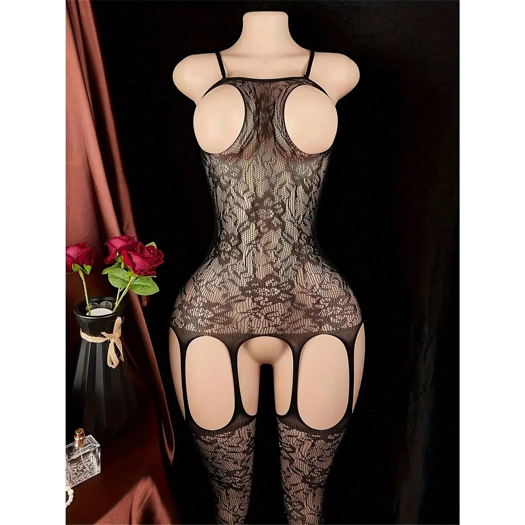 Elegant Womens Lingerie Sleepwear Floral Lace Crotch Bodysuit Sheer Mesh Underwear Hollow Out Chest Design Hand Washable Sexy And Elegant Lingerie Set Soft Stretchy Fabric Perfect For Date Nights
