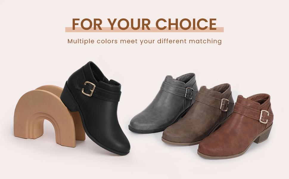 Women's Chunky Low Heel Ankle Boots Classic Pointed Toe Side Zipper Booties