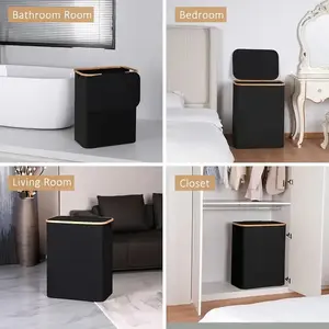 Large Heavy-Duty Laundry Basket with Lid and Removable Inner Bag, Space-Saving Rectangular Design, Ergonomic Handle, Modern / Options