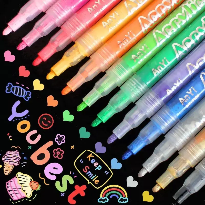 12pcs Multi-Surface Acrylic Paint Markers, Vibrant Art Pens for Rock Painting & Ceramics, Perfect for Creative Projects