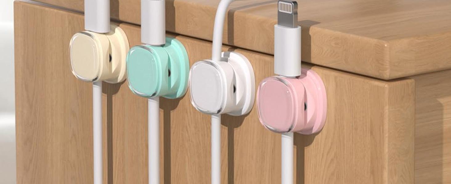 Magnetic Cable Clips, Adjustable Cord Holder Management, Adhesive Wire Keeper Organizer for Home Office Desk Phone PC Car Wall Desktop Nightstand Appliance (6-Pack Crystal Multicolor)