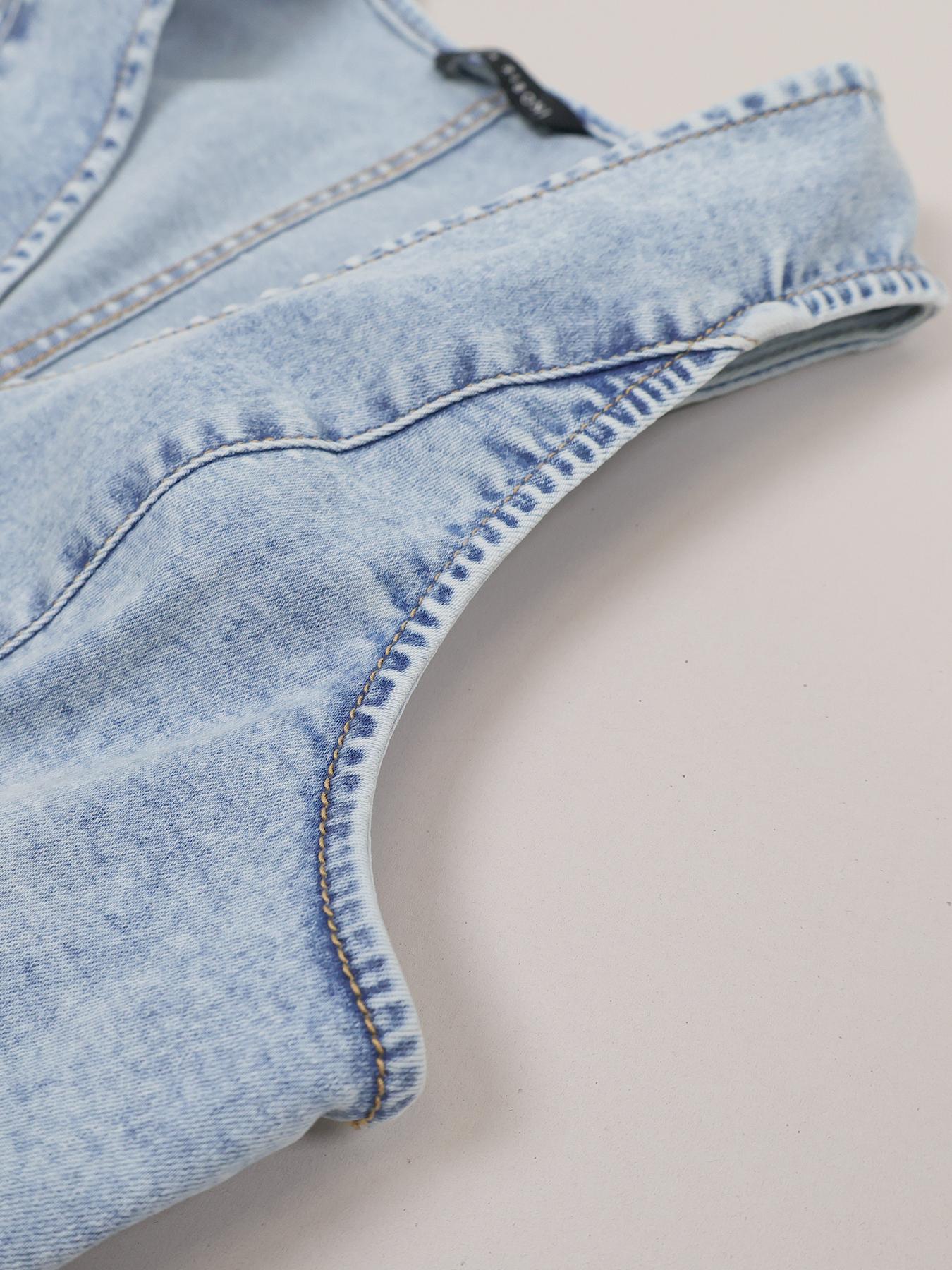 Women's Plain Denim Vest, Casual Sleeveless Vest for Summer, Ladies Clothes for Daily Wear, Minimalist Fitted Vest