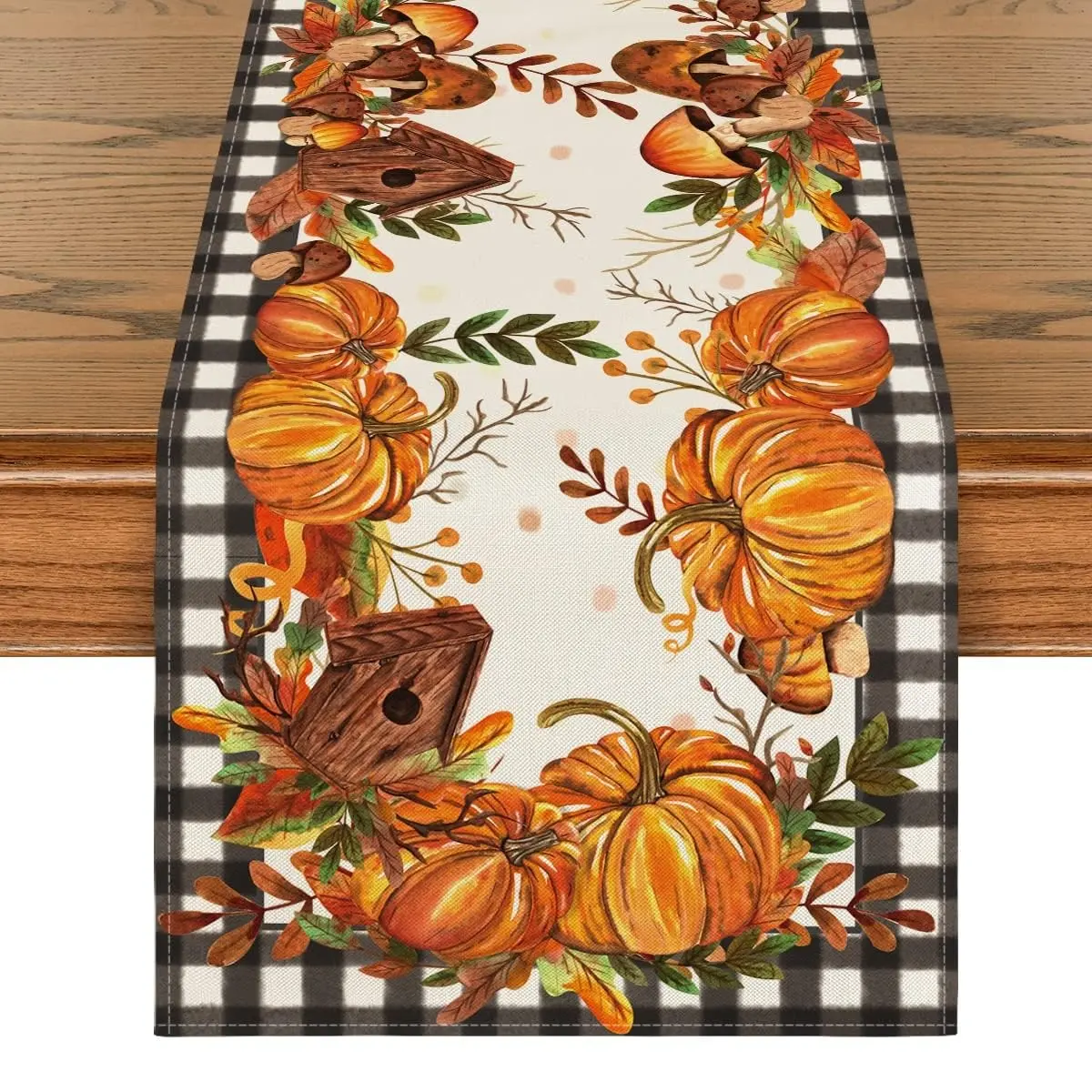 Pumpkins Golden Maple Leaves Fall Table Runner Tablecloth, Autumn Thanksgiving Fall Festive Decorations for Home, Harvest Festival Seasonal Holiday Rustic Farmhouse Decorations and Supplies for Home Kitchen Dining Room Table Thanksgiving Home Decor
