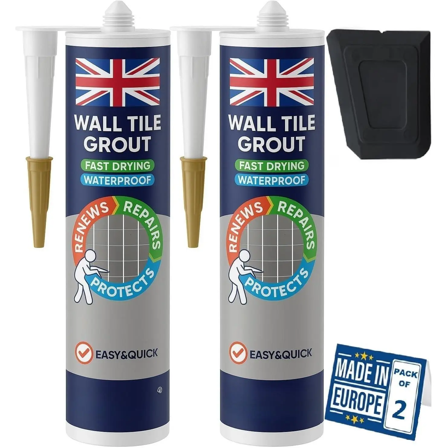 Wall Tile Grout Black    16oz / 450g x 2  Drying Wall Grout Repair Kit Black, Grout Reviver for Shower, Bathroom, Kitchen, Quick Drying Tile Gap Filler