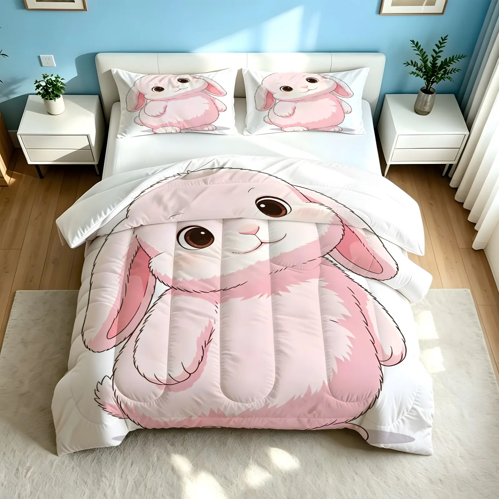 2/3PCS Giant Lop-Eared Bunny Comforter Set, Cute Bedding for Teens, Boys, Girls & Kids, Filled Comforter (Pillows Without Inserts), Gift Bedding Set