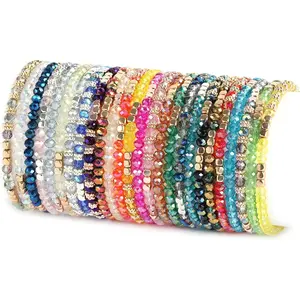 26Pcs Boho Beaded Bracelets for Women Colorful Stackable Sparkly Crystal Beads Bracelets Multi-Layer Versatile Statement Bracelets Stretch Cuff Jewelry Gifts