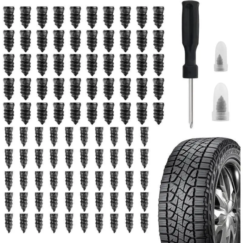 60Pcs Durable Universal Tire Repair Kit - 0.2in x 0.4in Self-Vulcanizing Rubber Plugs, 15Pcs Small Car Screws, 30Pcs Components for Car, Motorcycle Puncture Repairs
