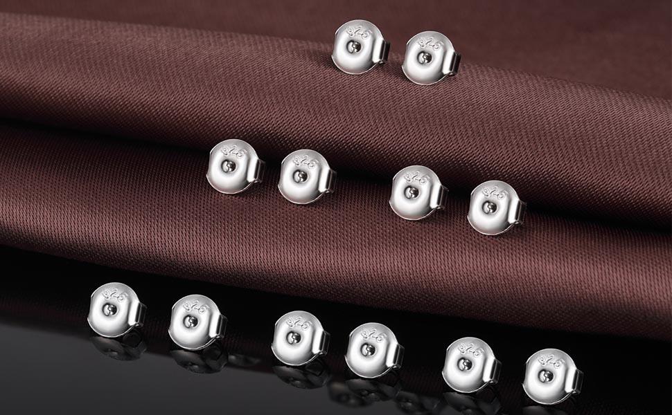 12PCS Real 925 Silver Earring Backs Replacements, 18K White , Secure Ear Locking for Stud Nut for Posts, 6mm