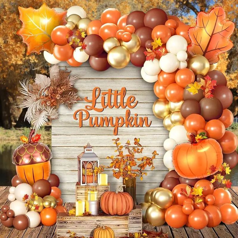 121Pcs Fall Thanksgiving Balloon Garland Arch Kit, Balloon Arch Set, Autumn Party Decorations, Mini Pumpkin Balloons for Baby Shower, Fall Harvest Party Supplies