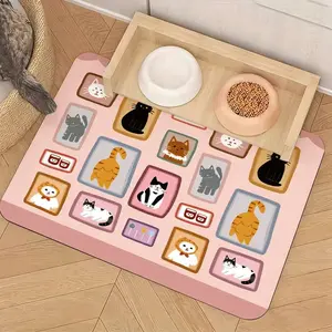 Non-Slip Pet Feeding Mat, Cute Cartoon Cat Print, Leak-Proof Waterproof Surface, Easy Clean, Suitable for All Pets, Portable Outdoor Use