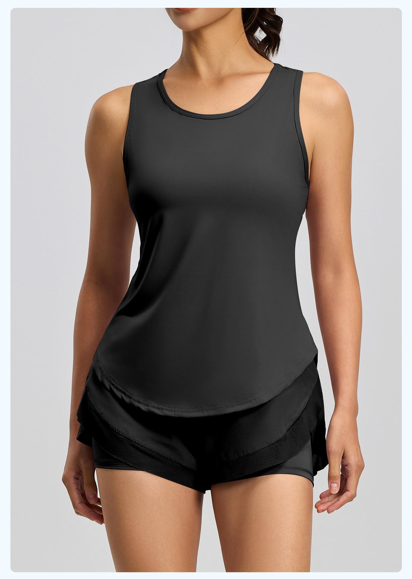 Summer wear loose running fitness yoga thin hollow mesh sleeveless women's sports vest Backless Halter Crop Top Set