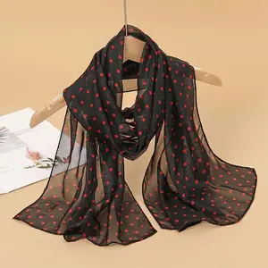 New Fashion Chiffon Dot Print Design Women Silk Scarf Shawl Elegant Headscarf Bandage Hijabs Muslim Wrap Scarves