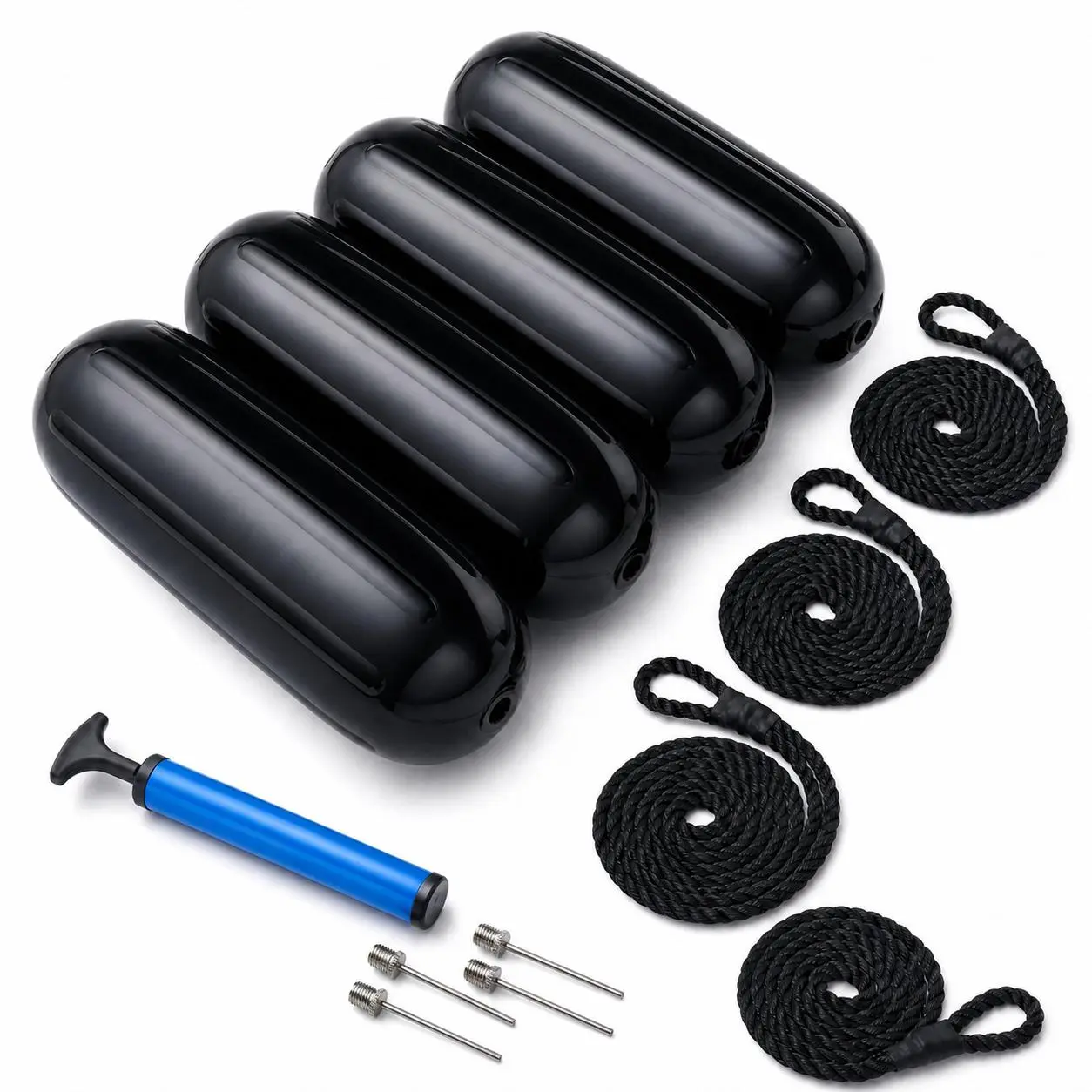 Inflatable Boat Fenders, Boat Fenders 4-Pack with Ribbed Centre Design, Includes Ropes & Pump for Pontoon, Sailboat