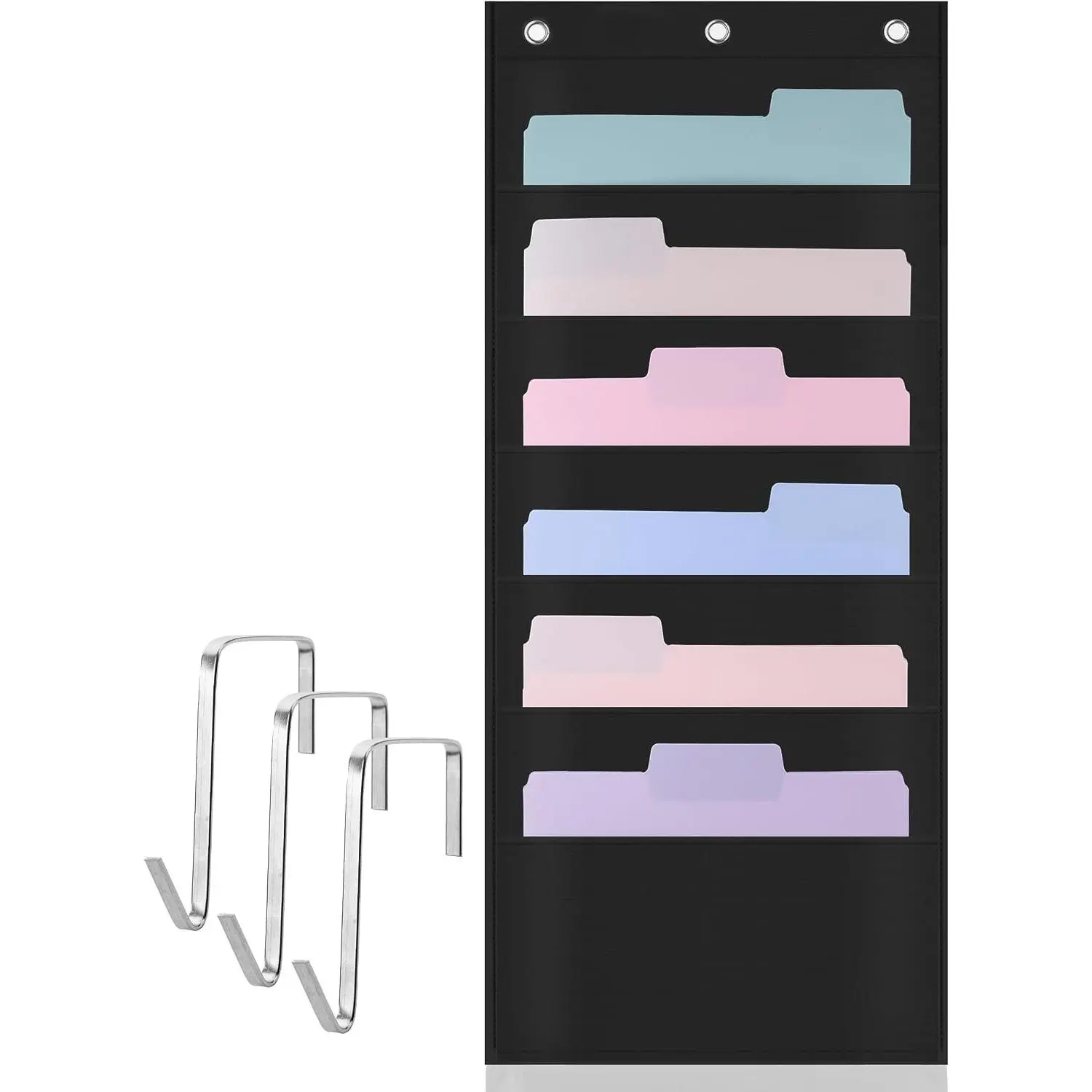 -  Wall File Organizer, 6 Pocket, Black | 3 Overdoor Hangers Included, Over the Door File Organizer, Wall Folder Organizer