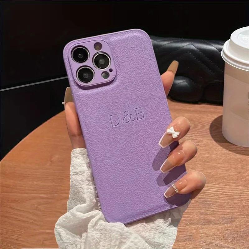 Personalize Customized Initials Name Leather Phone Case For iPhone 17 16 15 14 13 12 11 Pro Max 16 Plus Xs Max Protection Cover