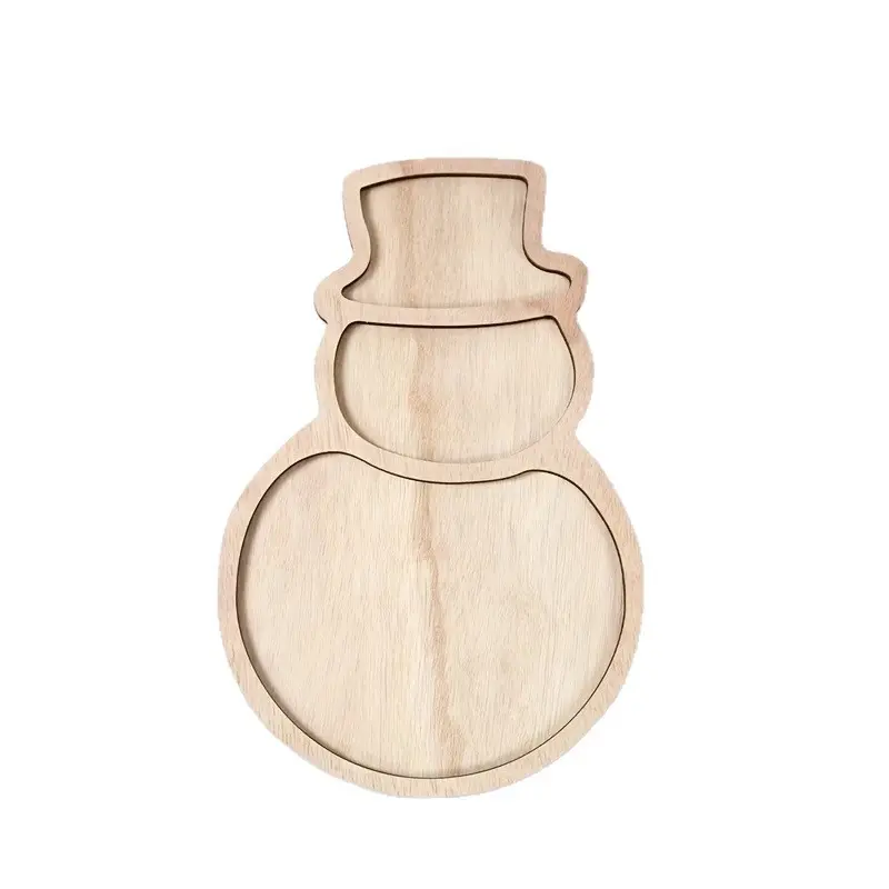 Snowman Wooden Tray, Christmas Food Tray, Donut Plate, Cake Stand, Winter New Year Festival Decor, Holiday Table Decoration