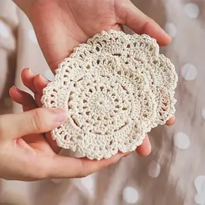 6/12PCS Vintage Floral Crochet Coasters – Round Hollow-Out Drink Coasters for Home