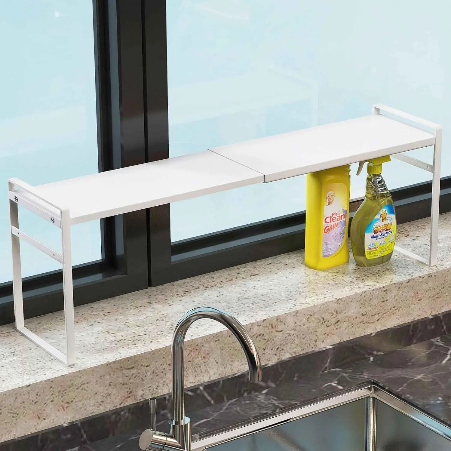 Extendable Narrow Tall Storage Shelf for Windowsill & Kitchen, White | Window Sill  Shelf, For Kitchen Bathroom, Stackable, Thin Shelves for Narrow Spaces, 13.8-23.6"L × 3.5"W × 7.2"H