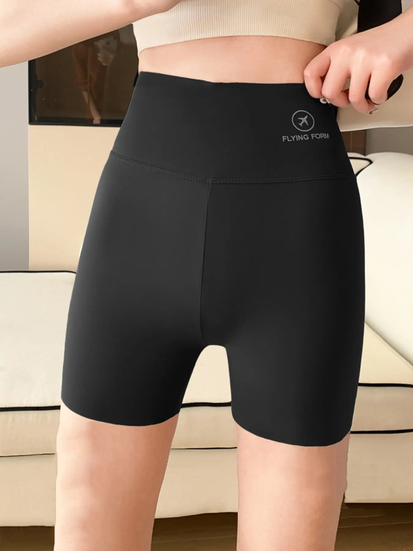 Summer Plane Logo Five-Quarter Pants, Ice Silk Safety Pants, Yoga Leisure Tight Bottoms, Summer Thin Waist Cinching Butt Lift Safety Pants