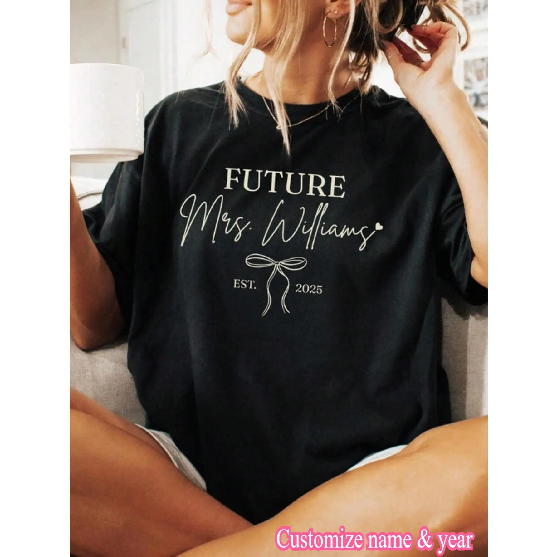 1pc Personalized Future Mrs. Shirt Custom Engagement Outfit Coquette Bachelorette Party TShirt Fiancee Gift Bridal Shower T-Shirt