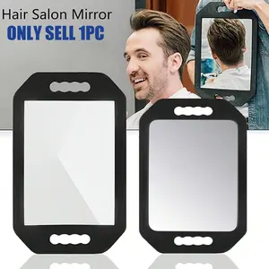 1pc foam shell+glass handle handheld hair styling mirror - a lightweight and portable salon grade glass mirror with textured grip, suitable for hair styling，perfect for use by hairdressers, beauticians, families, and professionals, Square Mirror