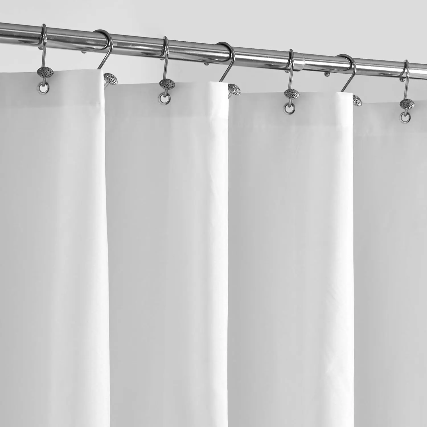 White Polyester Shower Liner for Bathtub, SPRING Waterproof Fabric, Hotel Grade Quality, 3 Magnets, Soft, Lightweight, Machine Washable, Standard 72"x72" Size