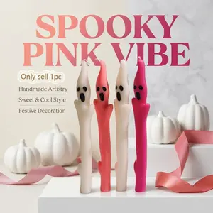 1pc Halloween Ghost Face Spiral Long Rod Candle, Home Party Decoration, Scary Ghost Candle for Photos, Atmospheric Horror Ghost Candle