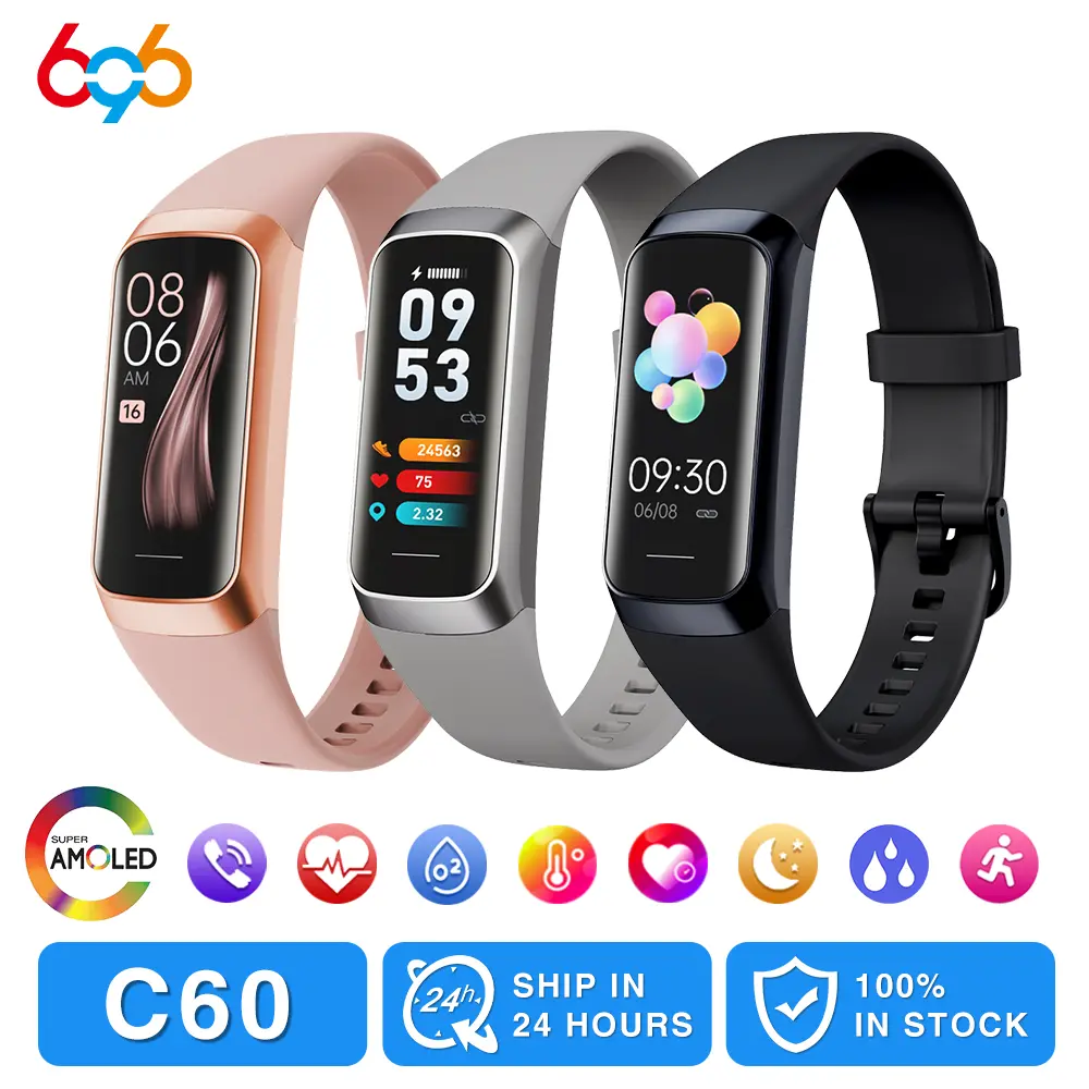 AMOLED Screen Smart Watch for Men & Women, Magnetic Charging Wearable Health Bracelet with Bluetooth Call, Temperature & Heart Rate Monitoring, Sleep Tracking, Sports Modes, Waterproof for Android Devices